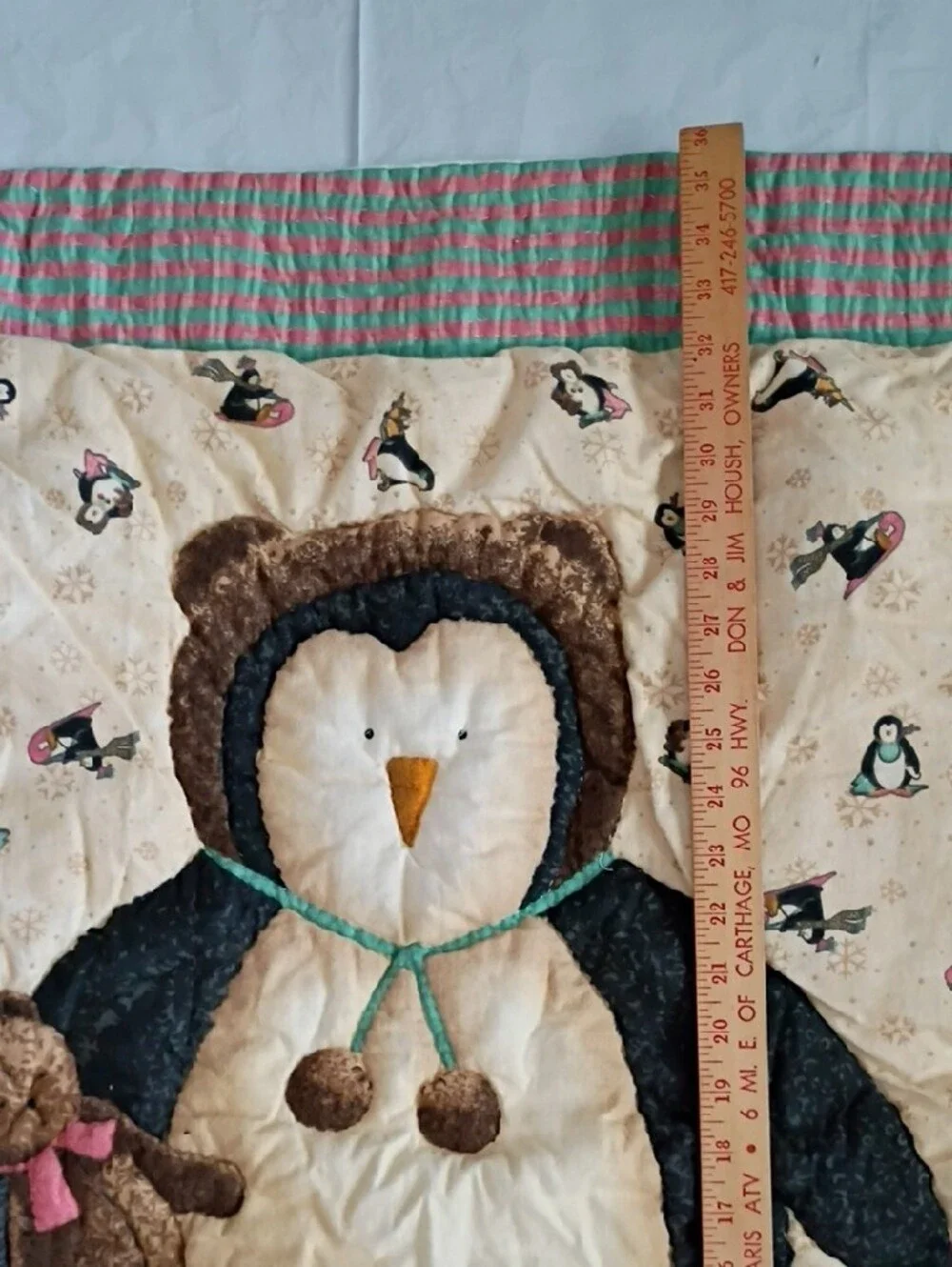 Soft Baby Quilt with Pastel Foot & Handprint and Penguin Pattern Double Sided